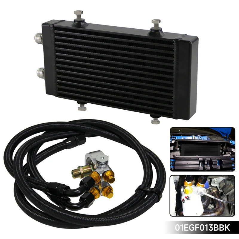 Маленький двойной проходной масляный радиатор "Core" с фильтром и адаптером термостатического клапана 80 градусов.