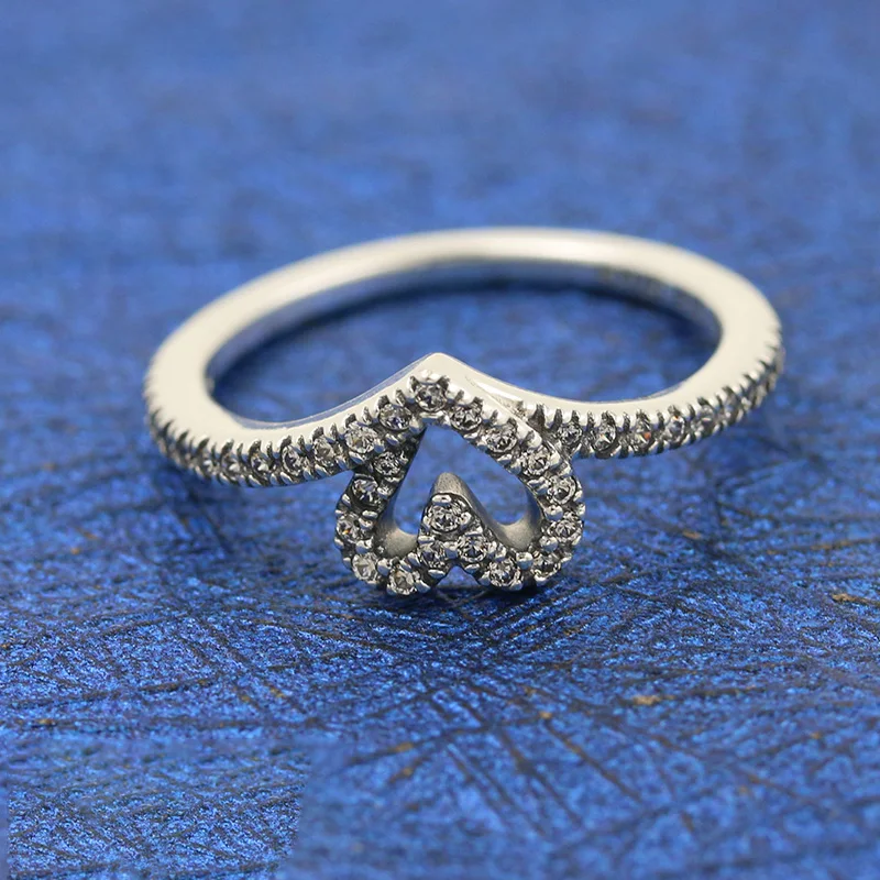 Mybeboa 925 Твердые серебряные Сияющие пожелания Сверкающее кольцо в форме сердца