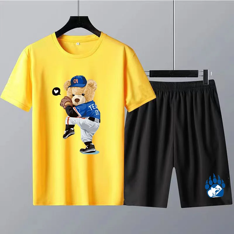 

Бейсбольный медведь, спортивная одежда, футболка, костюмы, мужская модель, модная уличная одежда, мужские костюмы, спортивный костюм из двух предметов