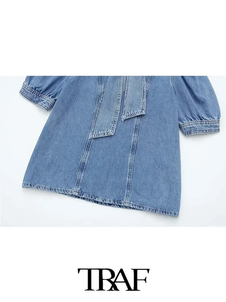 Женская Джинсовая блузка с бантом на шее свободная повседневная рубашка из