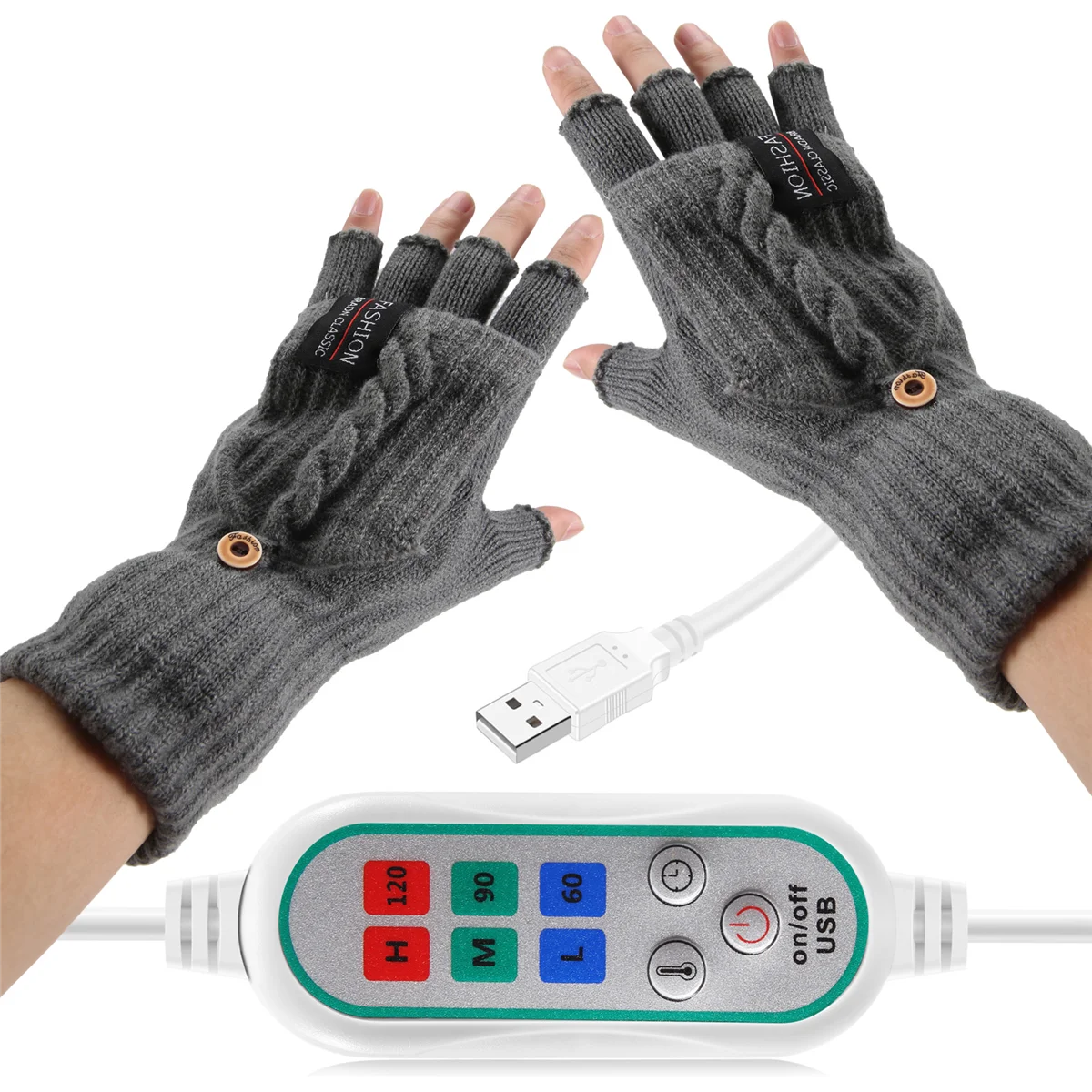 

Перчатки с электрическим подогревом и USB, двусторонние нагреваемые митенки, раздвижные, без пальцев, регулируемые велосипедные лыжные перчатки, серый цвет