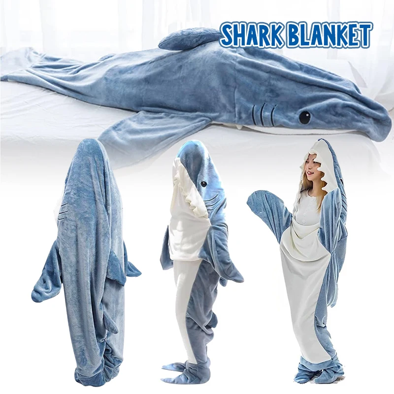 

E2 Shark Blanket For Adult Women Men Wearable Winter Warm Blanket Hooded Animal Onesie Mermaid Shawl Sleeping Bag Birthday Gift