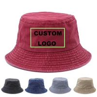 custom logo printembroidery logo harajuku washed denim cotton bucket hats designer diy fisherman hat hip hop unisex caps gorro