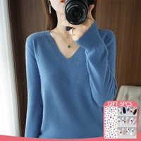 sweaters woman autumn winter new pullover v neck solid color long sleeves sweater casual knitted tops cashmere female sweater
