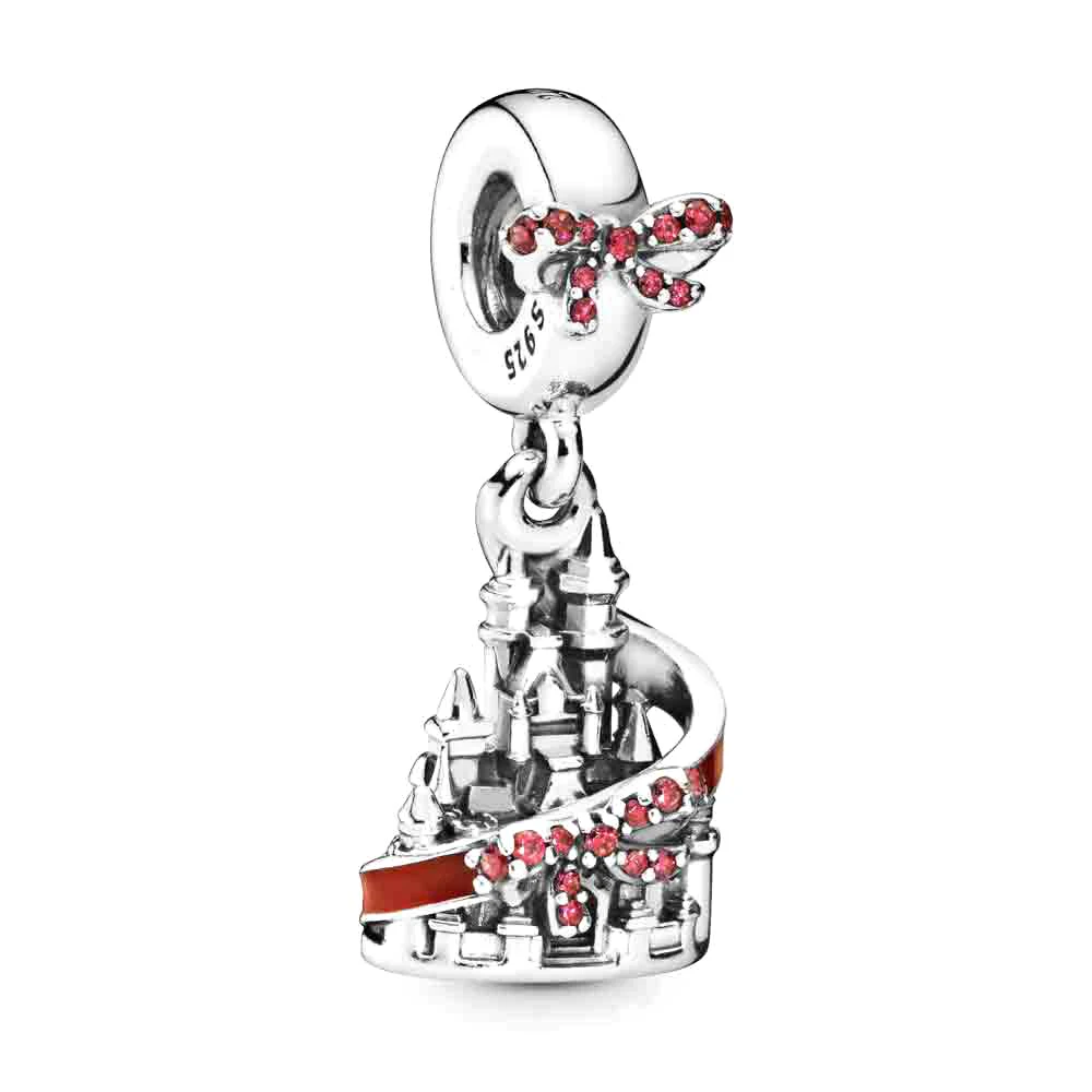 NEW 2019 100% 925 Sterling Silver Winter Christmas Series Red Castle Clear Cz Heart Pendant Fit DIY Original Bracelet Jewelry