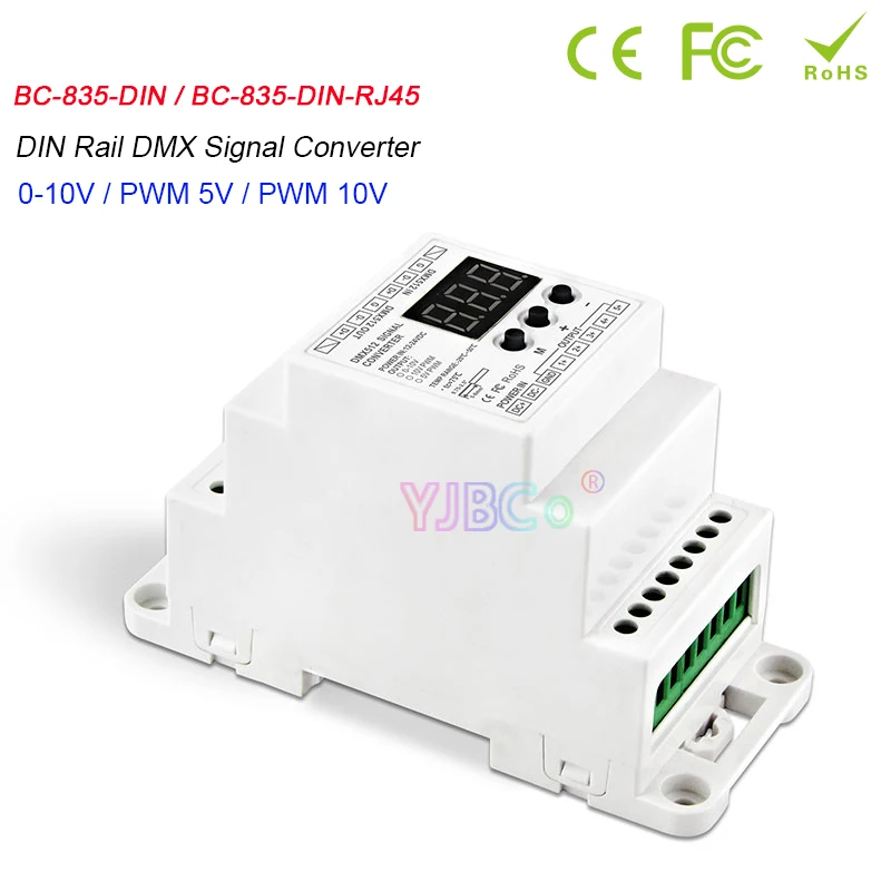 

12V-24V DIN Rail 5 channels RGBW/CW DMX512 LED Controller DMX512/1990 signal to 0-10V signal/PWM 5V,PWM 10V signal DMX Converter