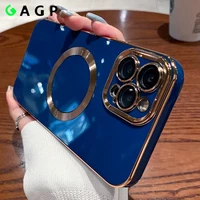 for iphone 13 12 11 case magnetic magsafe wireless charging gold plating for iphone 11 12 13 pro max camera lens protector cover