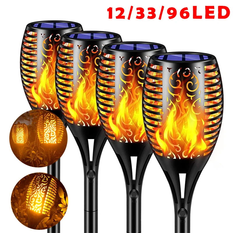 12/33/96 LED Outdoor Solar Torch Lights Flickering Light Waterproof Garden Decoration Lawn Path Yard Patio Lamps