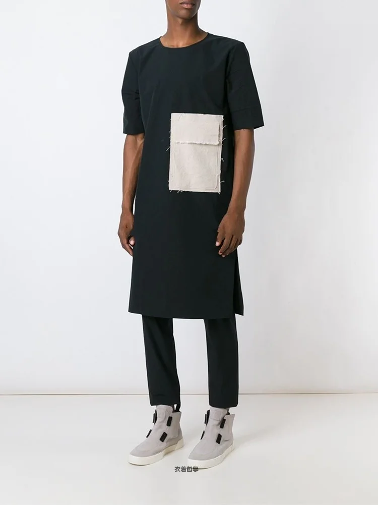 clothing New Men Hair Stylist DJ Original design Medium and long style stitching T-shirt PLUS SIZE singer costumes | Мужская одежда