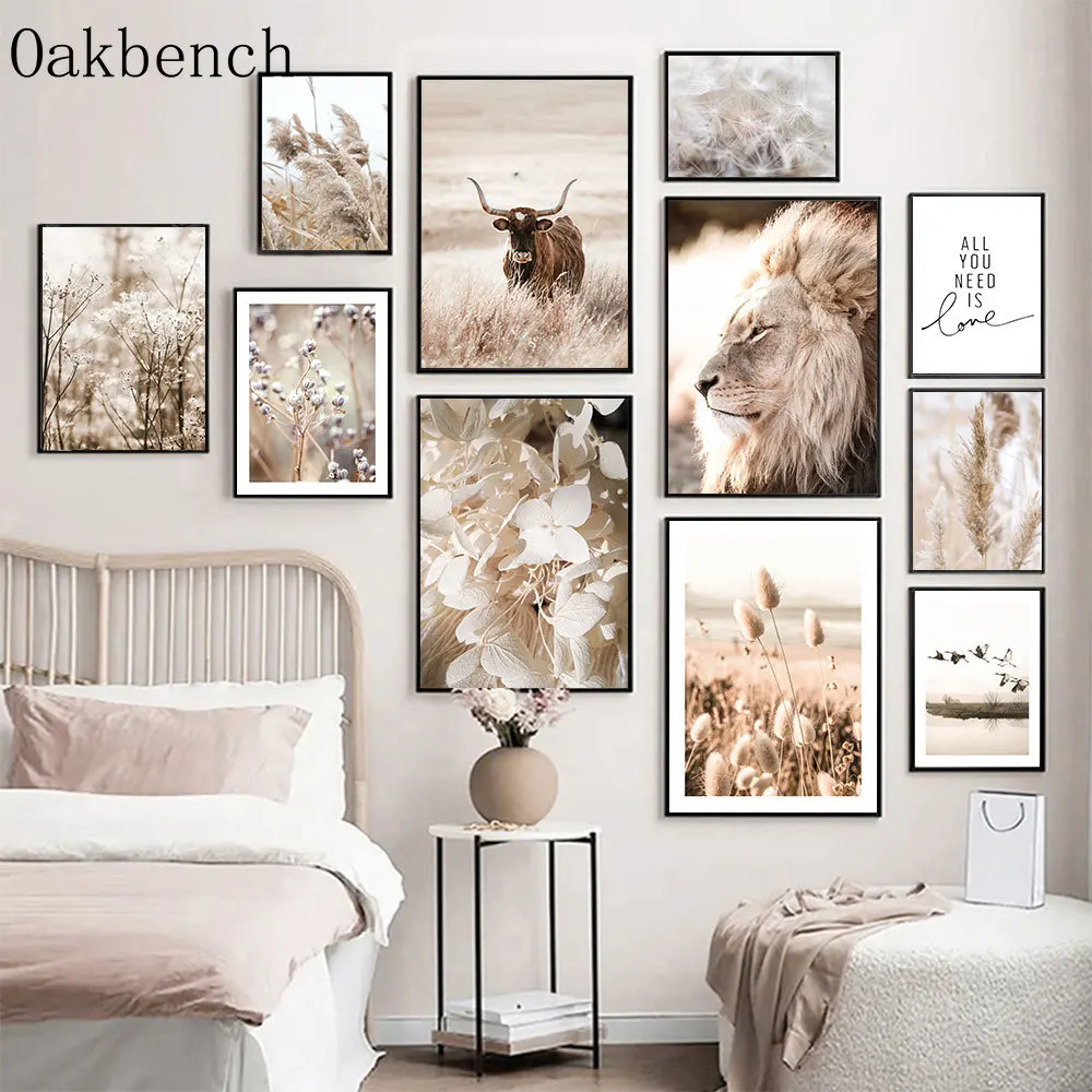 Настенная картина бежевая дикая Гусь Одуванчик сушеный цветок настенное