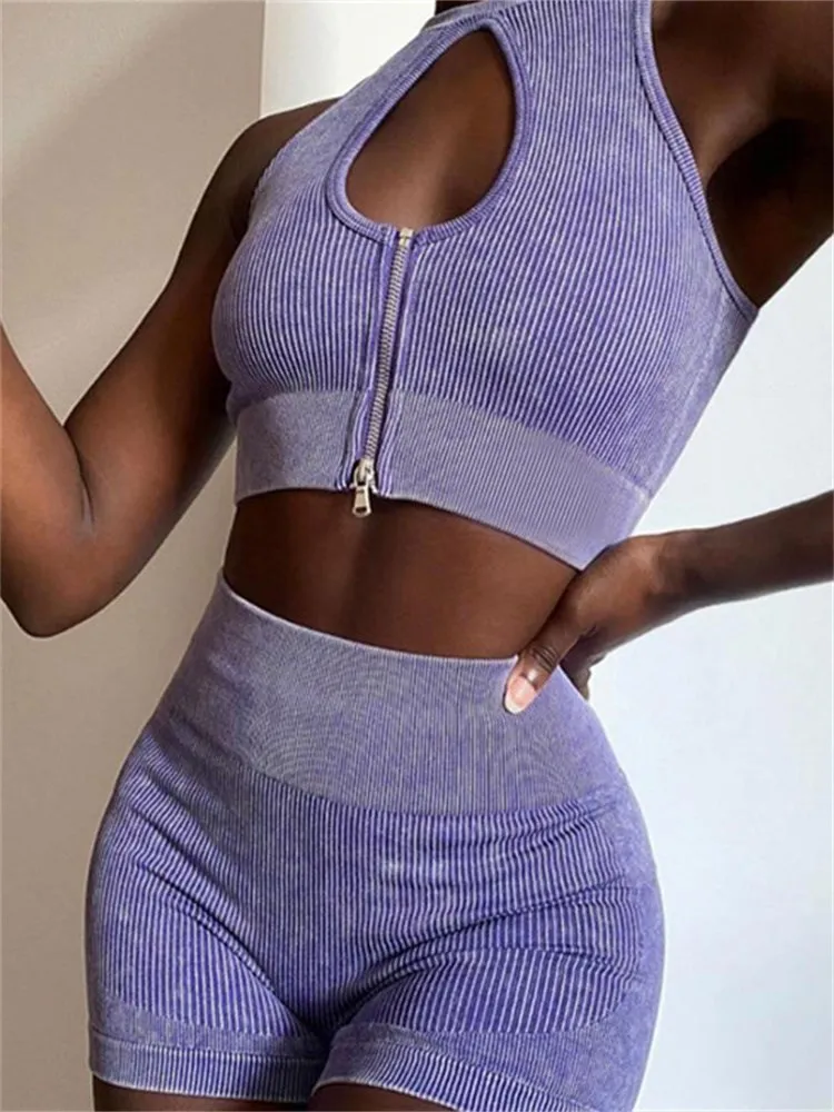 

NEW Women Ribbed Washed Seamless Yoga Set Tanks Sport High Waist Shorts Suit Workout Fitness Wear Gym Suit Sport Sets Clothes