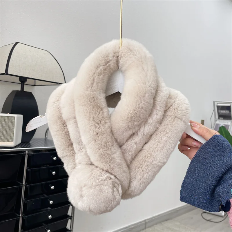 

Fur Rabbit Scarf Autumn Winter Plush Thick Women's Cross Neck Warmer Collar Casual Female Lady Outdoor Furry Scarves