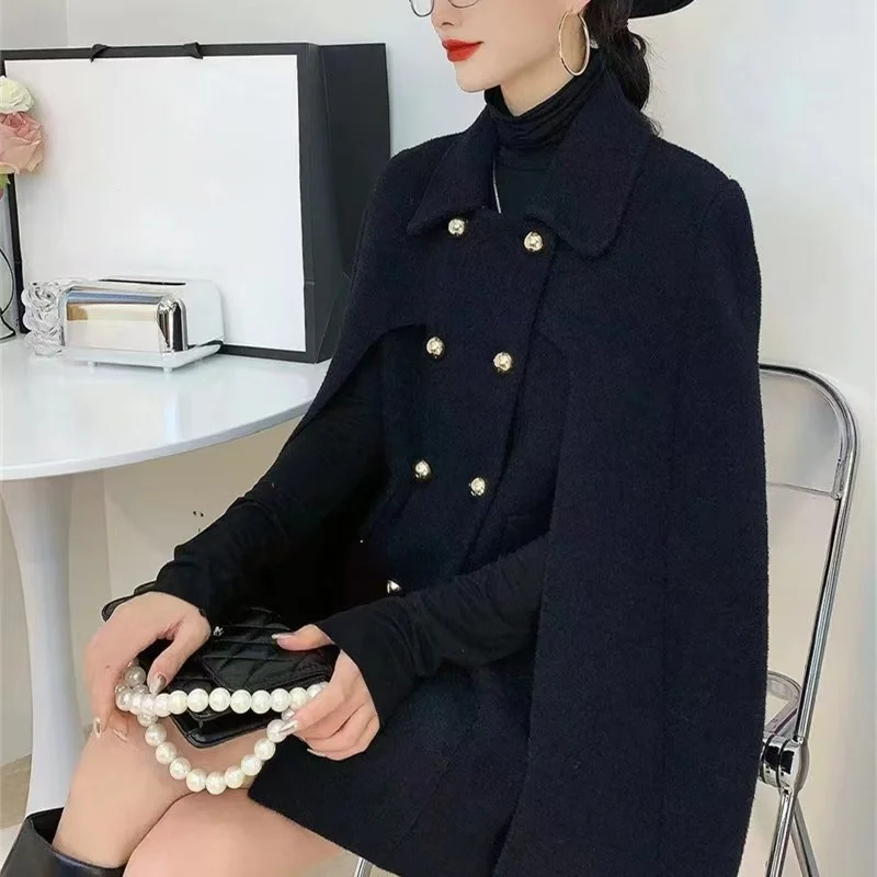 Элегантное вязаное пальто в европейском стиле с лацканами двубортное свободное