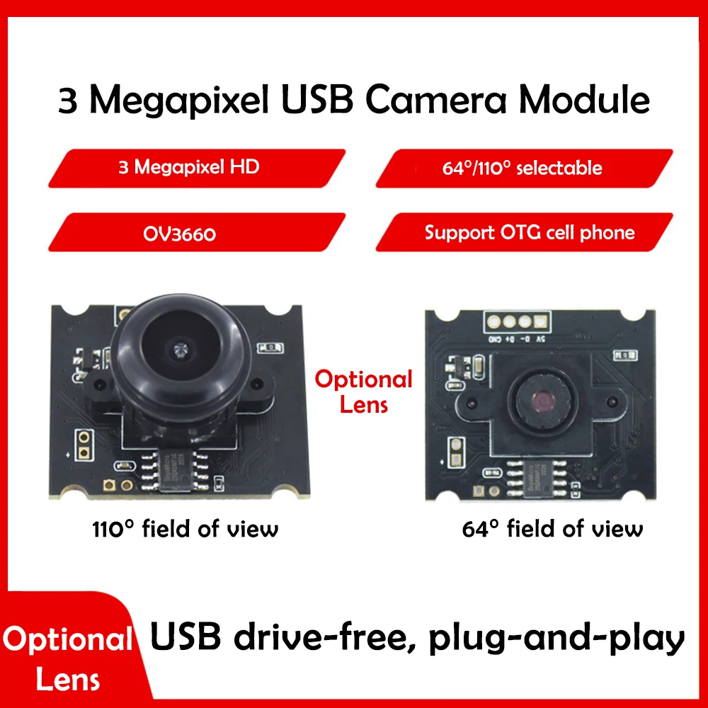 

OV3660 OTG USB Drive Free Camera Module 3 Million HD Pixels 1080P 110/64 Degree View Vision Manual Focus For Windows/MAC/Android