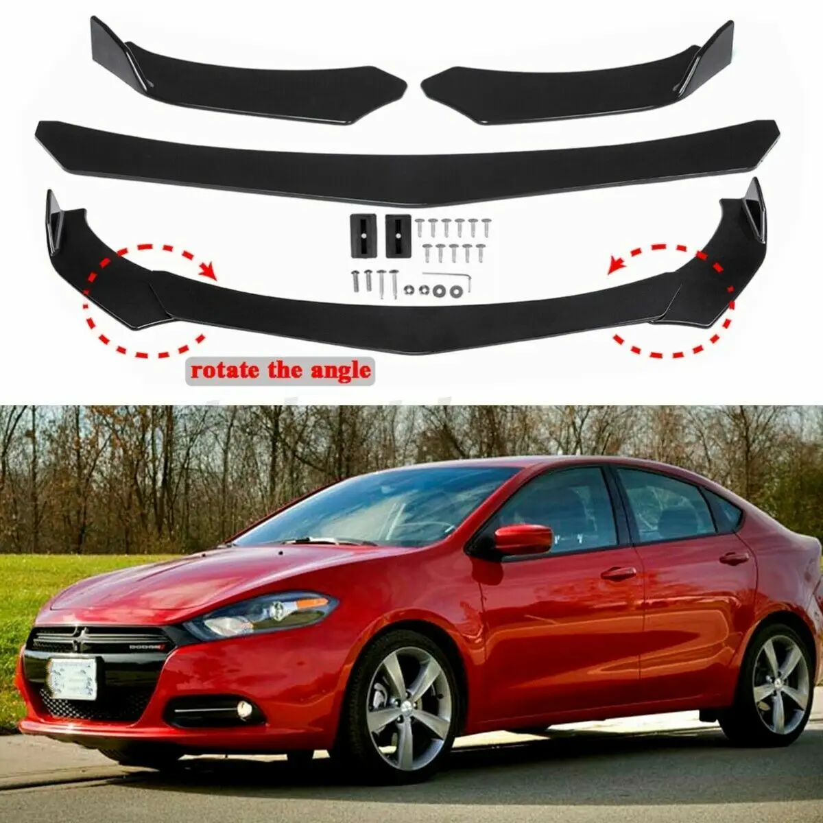 

4PCS Adjustable ABS Front Universal Front Bumper Lip Spoiler Splitter Diffuser Gloss Black For Dodge Dart 2013-2016
