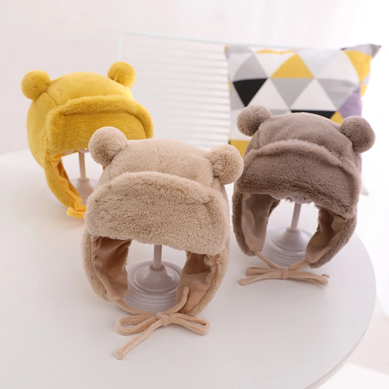 

1PC Cute Bear Baby Hat with Earflaps Winter Warm Lined Infant Girl Boy Beanies Cap Soft Furry Ear Protection Kids Bonnet Hats