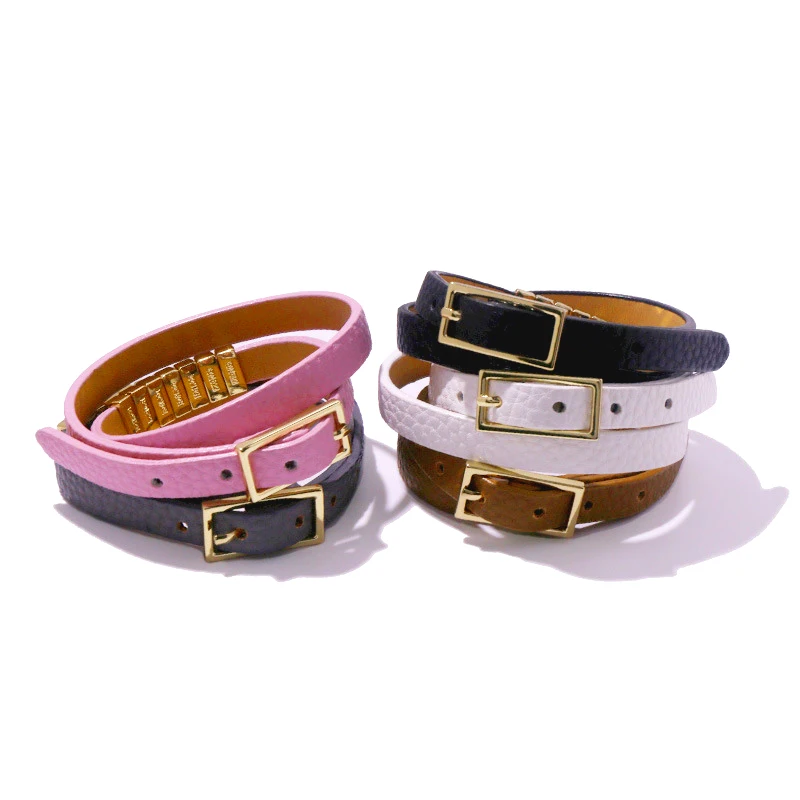 

Top Quality Blets Style PU Leather Gold Color Name Stainless Steel Bracelets Bangle For Women Fashion Jewelry