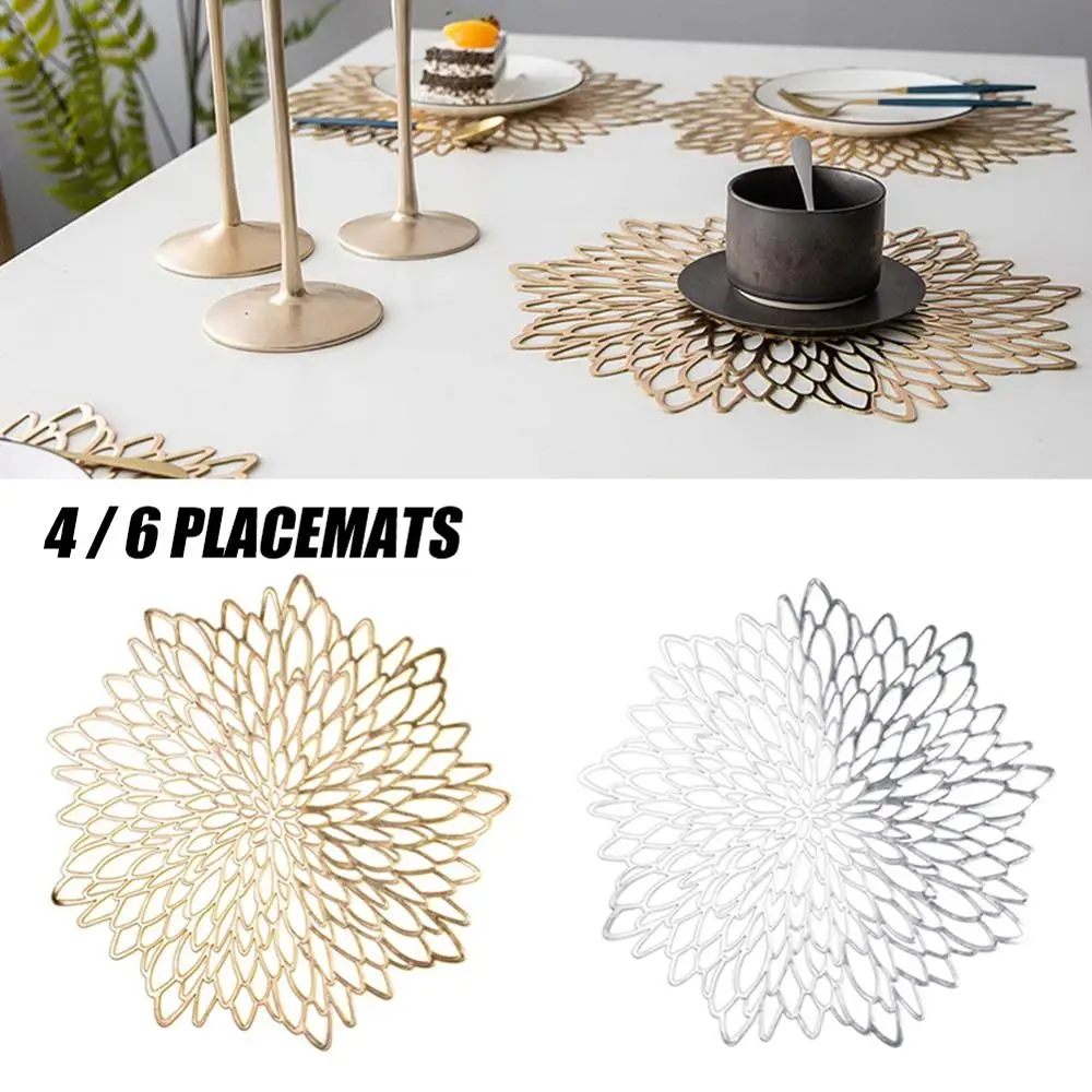 

Christmas 2022 PVC Placemat for Dining Table Mat Heat Resistant Hollowed-out Coaster Napkins Cookware Pads kitchen Accessories