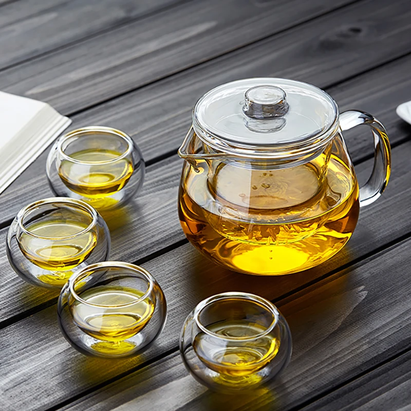 

Heat Resistant Glass Tea Pot Set Hot Water Resistant Cup Glass Tea Pot Teaware Cutlery Tea Ceremony Tetera Kitchen Accessories