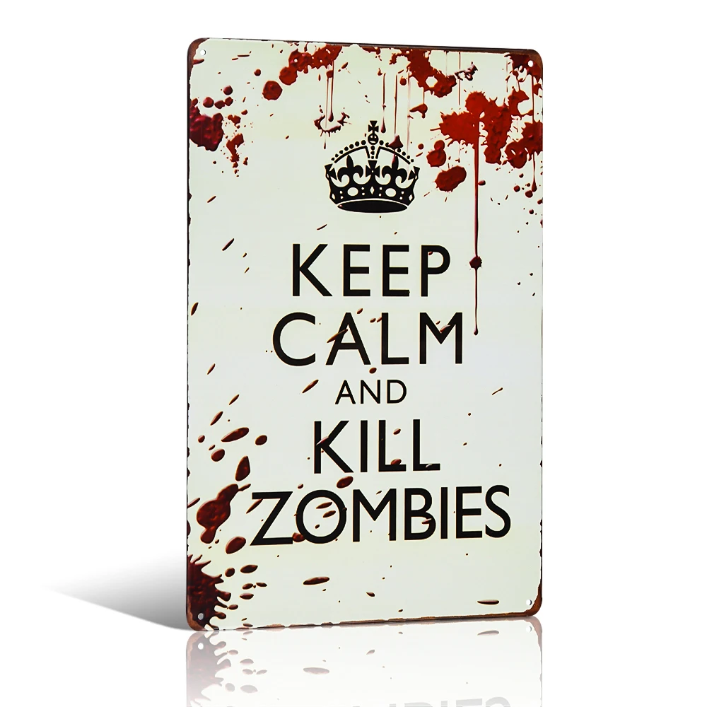 

Потрепанный шик остановить спокойствие и убить зомби Предупреждение металлическая жестяная вывеска открытый спальня паб домашний Декор Р...
