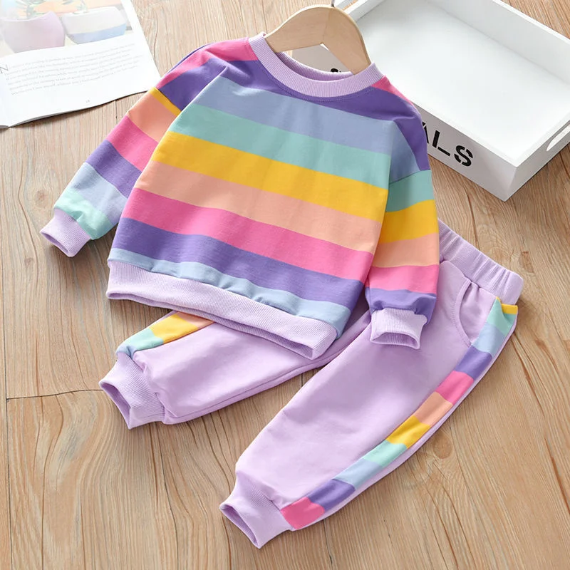 Girls Suit Sweatshirts +Pants Cotton 2Pcs/Sets 2022 Sweet Spring Autumn Thicken Home School Sport Kid Baby Children Clothing Set