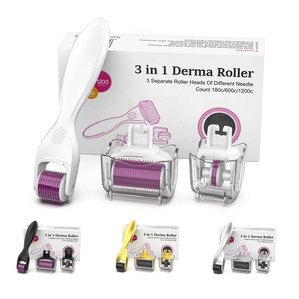 Drs 3 In1 Personal Care Microneedling Derma Roller Kit 180/600/1200 Aghi In Titanio Dermaroller Micro Needle Body Face Therapy