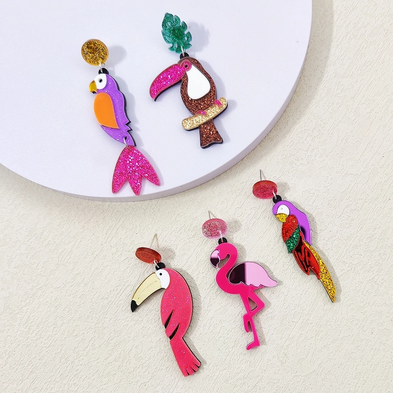 Милые птицы Висячие серьги для женщин блестящие зеркальные акриловые ювелирные