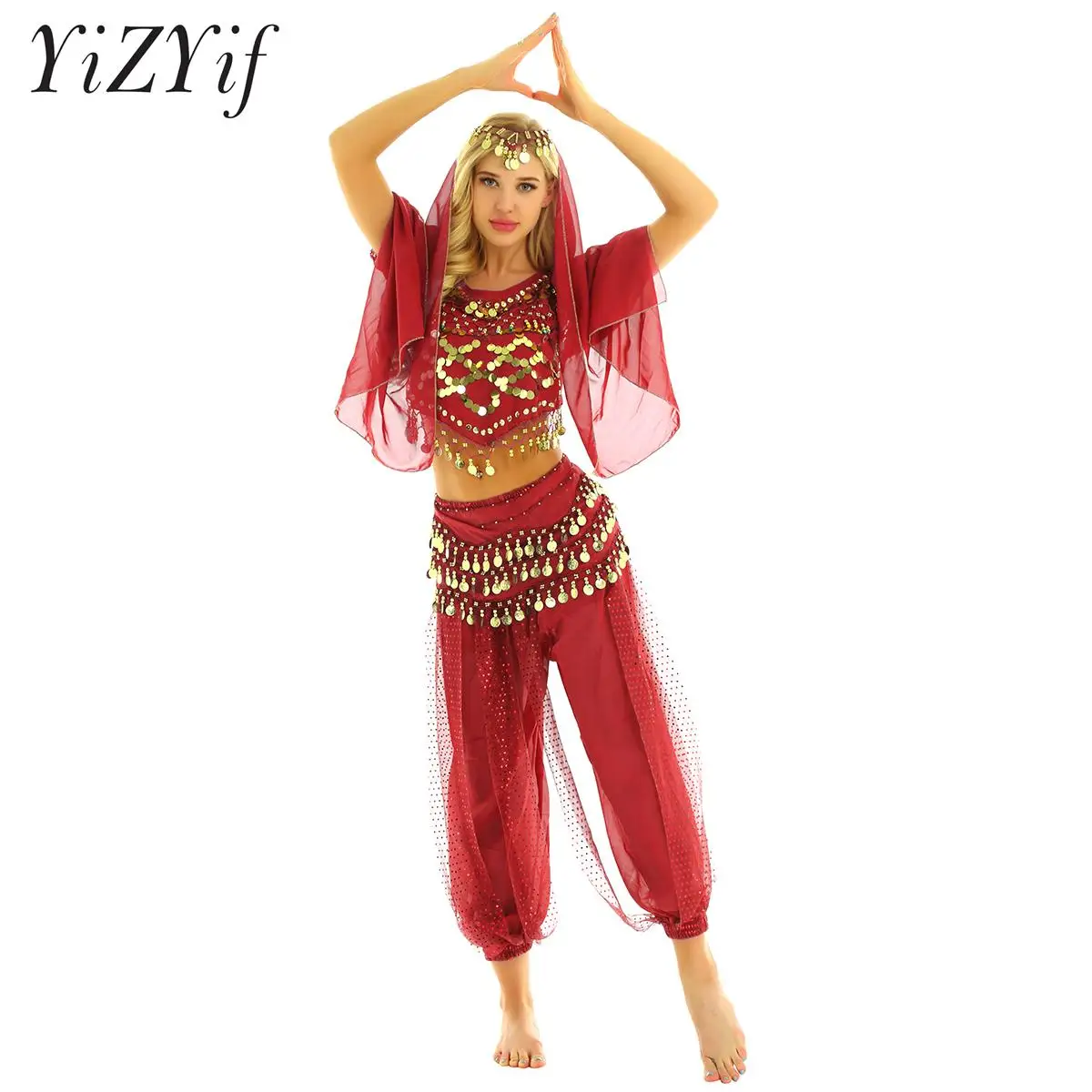 

Women Arabian Indian Princess Cosplay Dress Up Outfits Belly Dance Stage Performance Costume for Halloween Carnival Mardi Gras