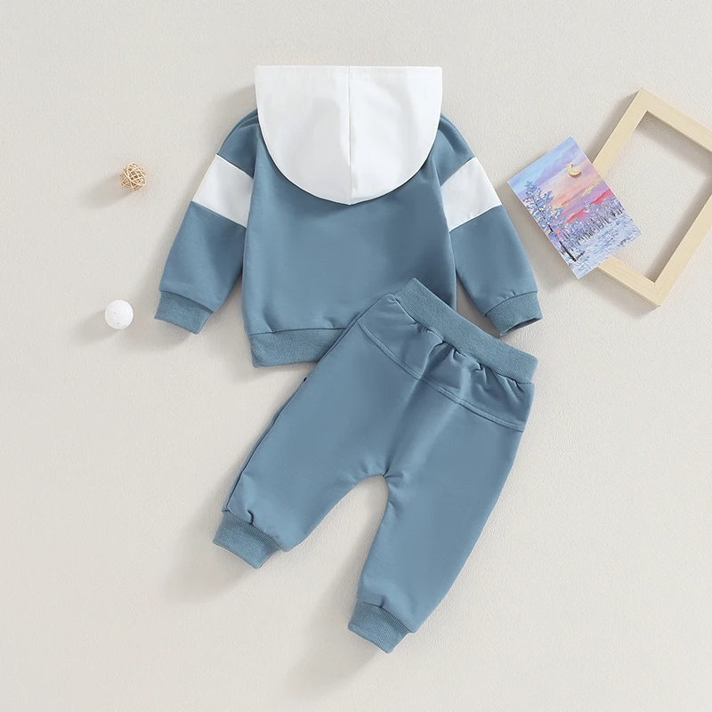 

Toddler Baby Boys 2 Piece Outfits Tops Pants Sets Contrast Colors Long Sleeve Hoodie Sweatshirt Elastic Pants Fall Clothes