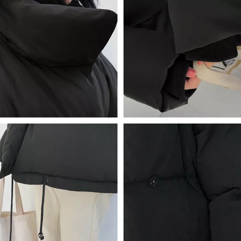 NEW Style 2022 Winter Jacket Parkas Women Stand Collar Solid Black White Female Down Coat Loose Womens Short Parka