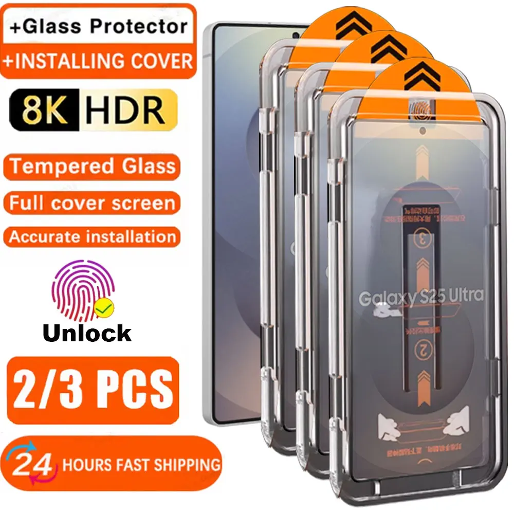 1-3PCS Oleophobic Coating Screen Protector For Samsung S26 Ultra S24 Plus S25 Ultra S25 Edge Fingerprint Unlock Tempered Glass