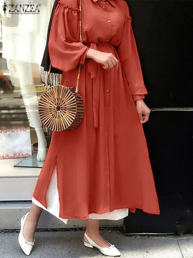 

ZANZEA Women Islamic Clothing Vintage Muslim Shirt Dress Puff Sleeve Maxi Vestidos Female Solid Sundress Abaya Hijab Robe Femme