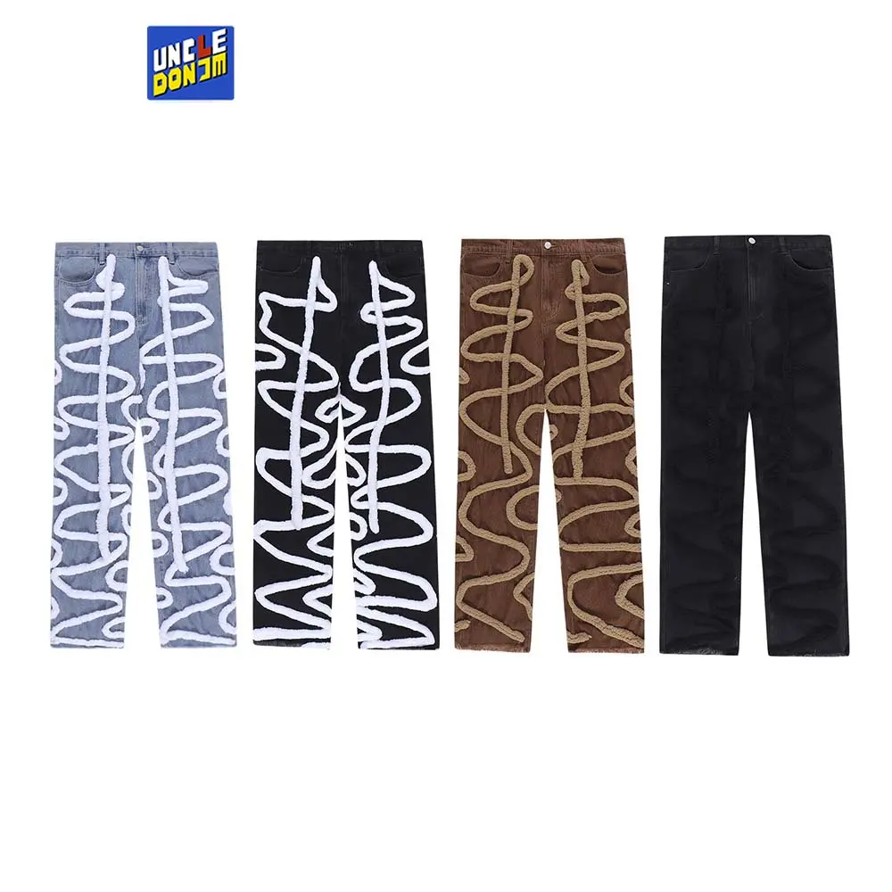 

Line heavyweight jeans for men y2k pants hip hop baggy jeans design streetwear pants for men wide leg jeans dropshipping