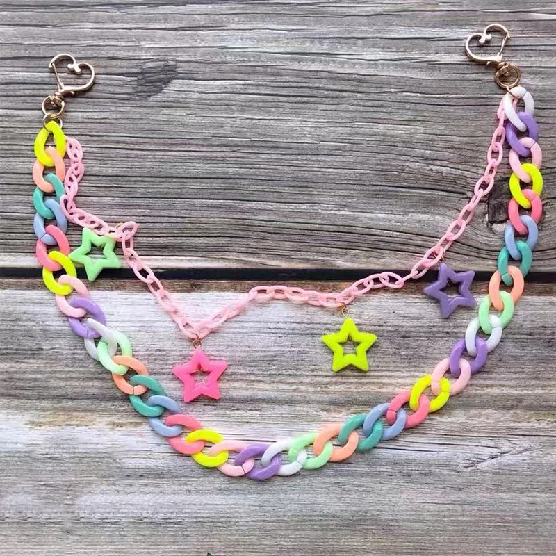 Harajuku Colorful Multilayer Acrylic Star Key Chain For Women Girl Party Waist Pants Keychain Fashion Accessories Jewelry New