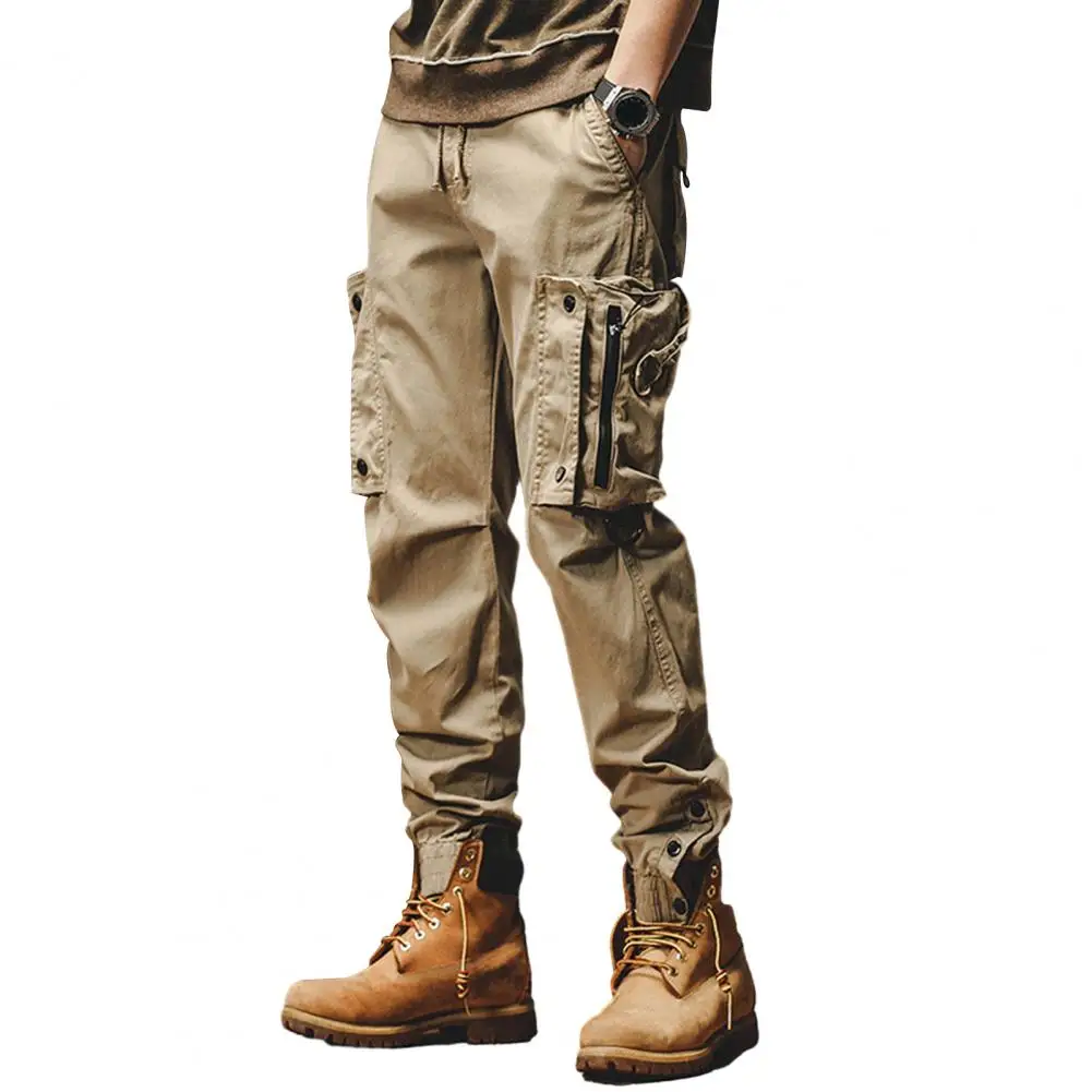 

Брюки-карго мужские универсальные, однотонные уличные штаны с эластичным поясом, с несколькими карманами, удобные, весна-осень