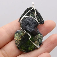 natural stone pendant irregular winding silver wire resin charms for jewelry making gem stone necklace fashion charms pendant