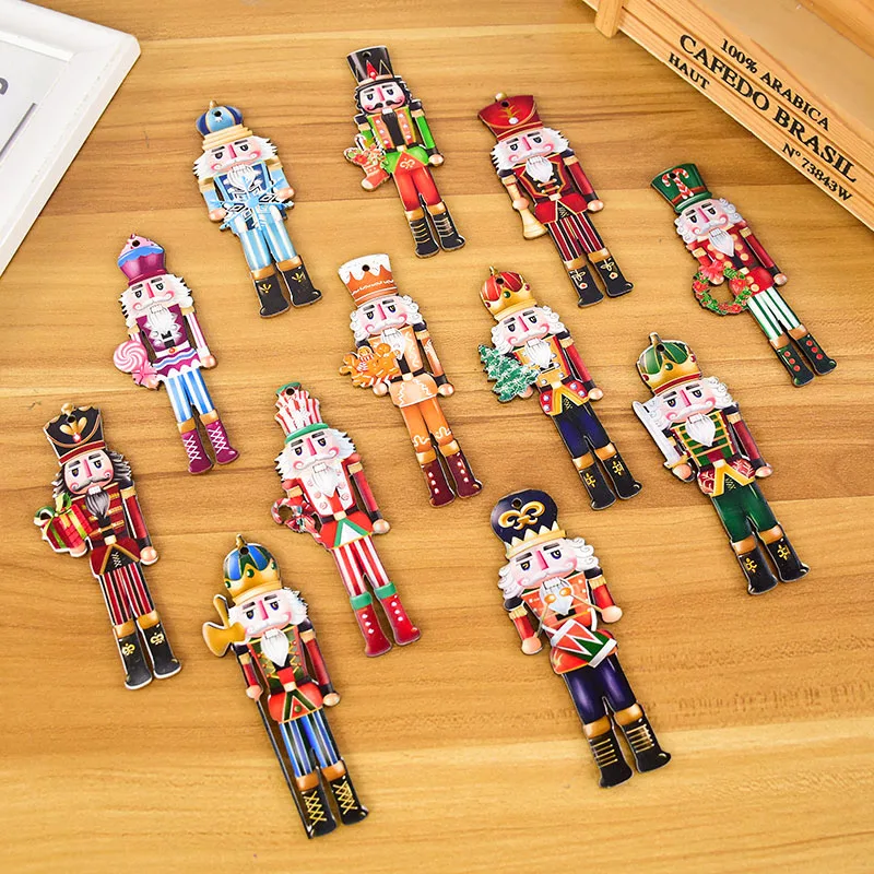 8/12Pcs Cute Nutcracker Puppet Zakka Christmas Wooden Ornaments Walnut Soldier Pendant DIY Color Printed Xmas Tree Accessories