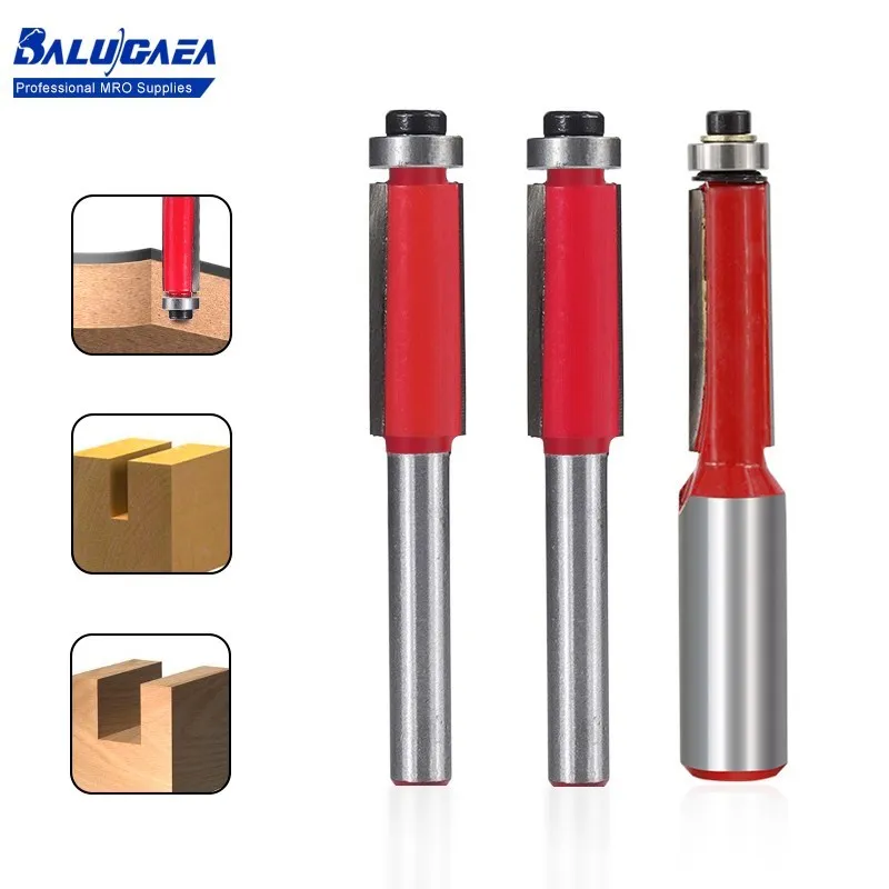 

1pc Wood Router Bit 1/4 1/2 Inch Shank Double Flute Straight Bit With Bearing Woodworking Tool For Wood Trimming Cutters