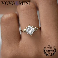 vovgemini moissanite wedding ring 0 5carat rhombus shape white vvs1 d color 9k gold exquisite design anillos mujer accessories