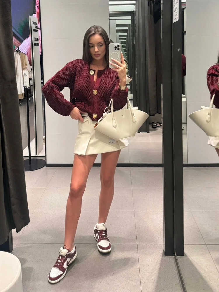 Элегантный однотонный вязаный кардиган с круглым вырезом женская мода