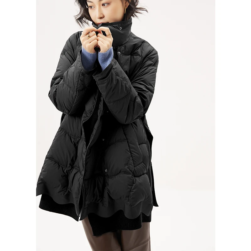 Design Fashion High Quality 90% White Goose Down Vintage Wide-waisted Covered Button Autumn/Winter Winter Jacket Women