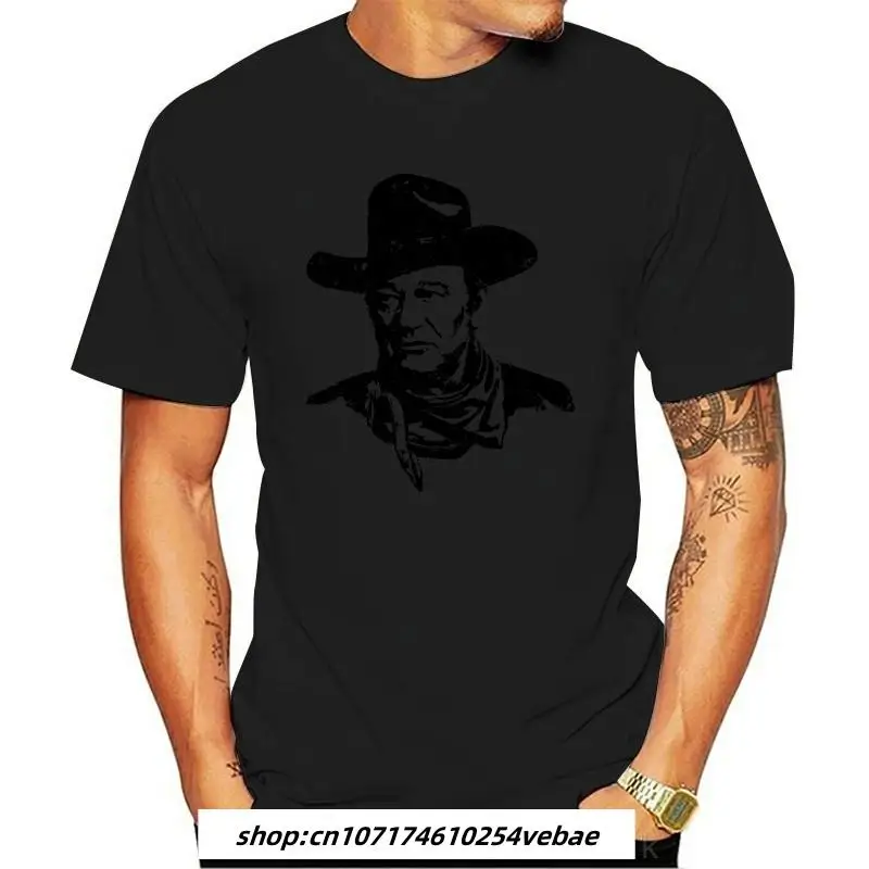 

John Wayne Cowboy Portrait American Legend Men's T Shirt Western Hero Blue