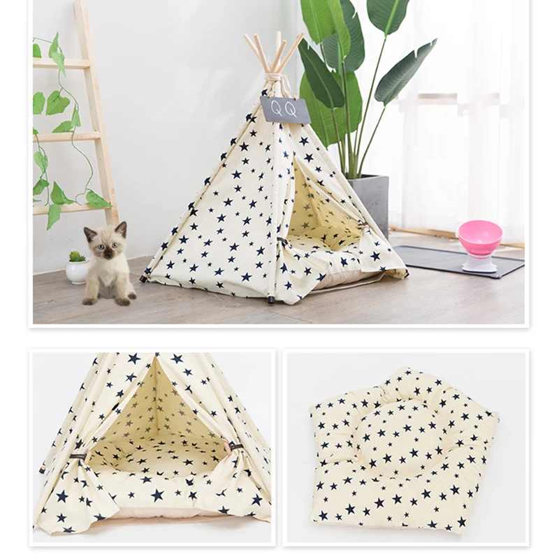 Переносной палаточный домик для животных из льна с матрасом - внутри и наружу, для собак, котят и щенков, моющийся.