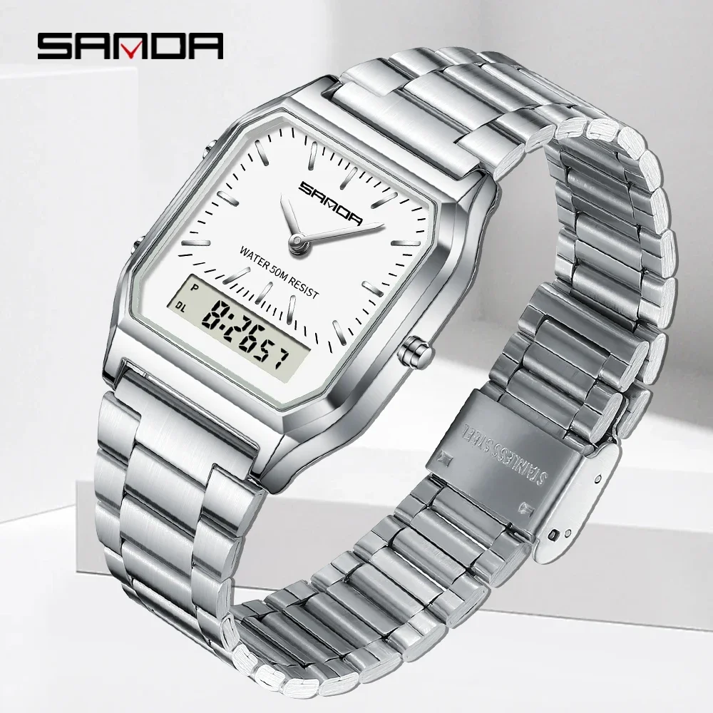 Модные кварцевые цифровые часы SANDA 747 водонепроницаемые повседневные