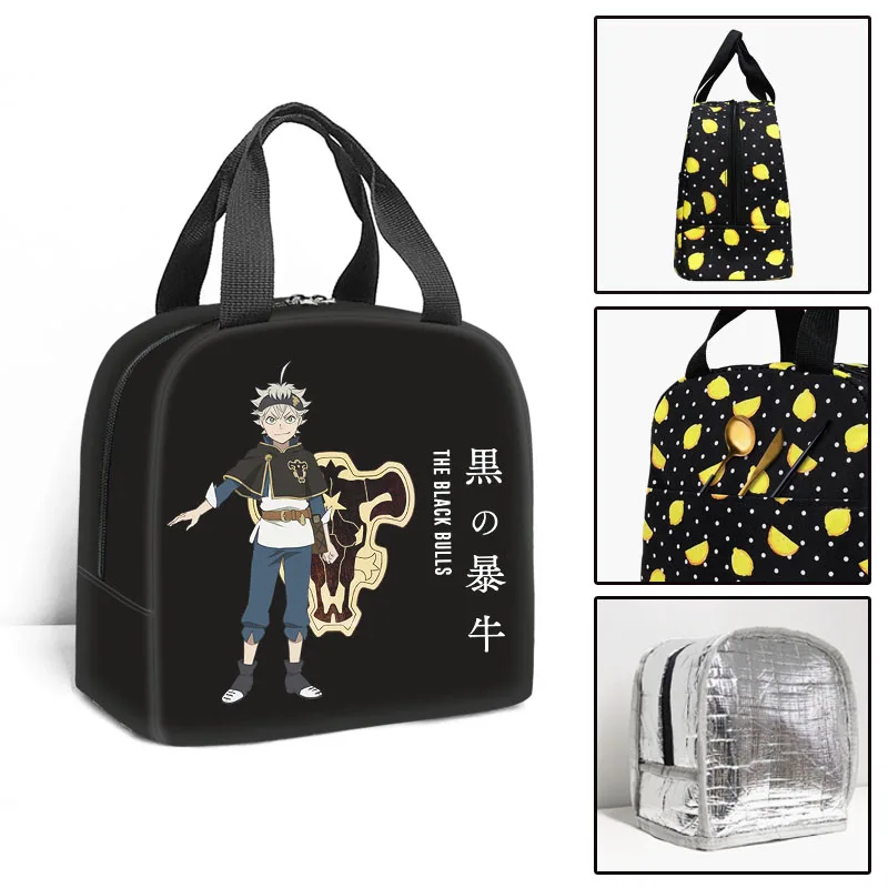 New Black Clover Insulated Lunch Bags Women Men Work Tote Food Case Cooler Warm Bento Box Student Lunch Box for School