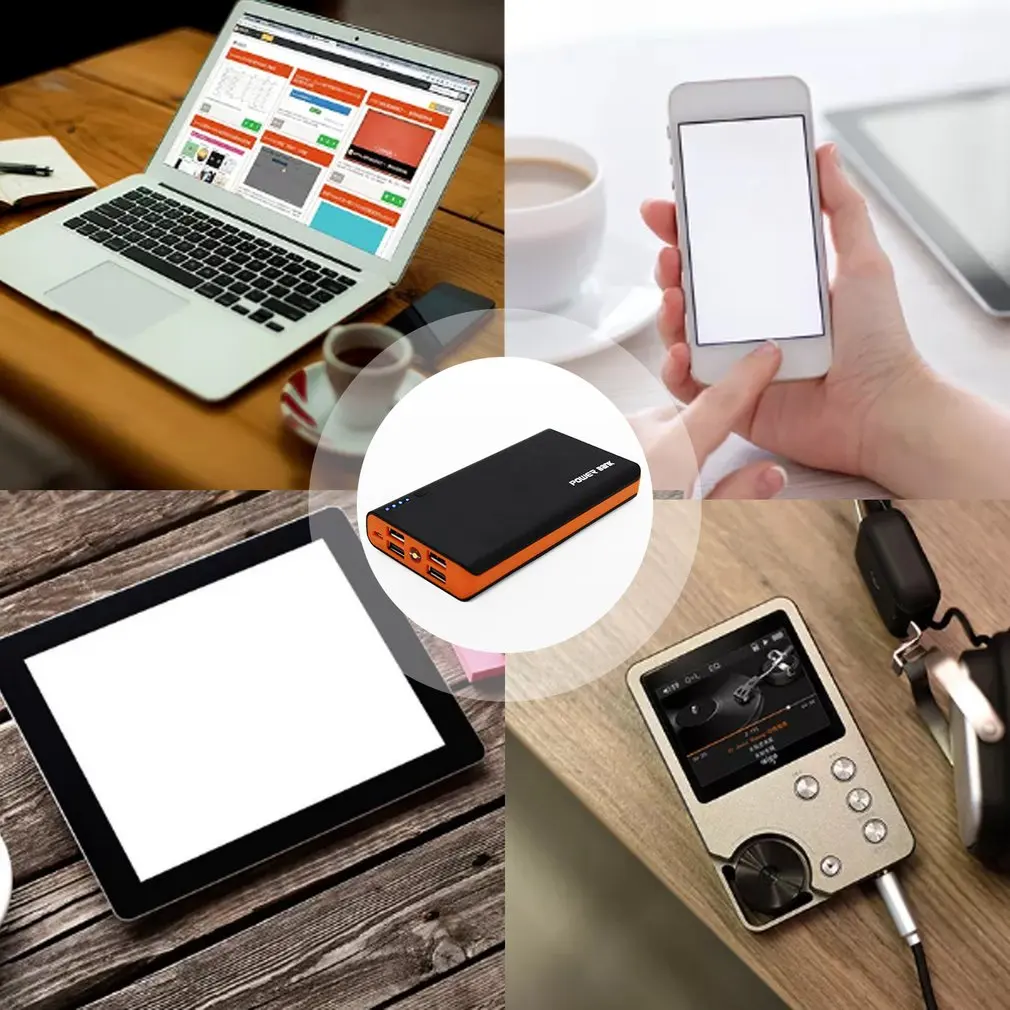 Чехол для мобильного внешнего аккумулятора со светодиодным фонариком 4 USB-порта 5