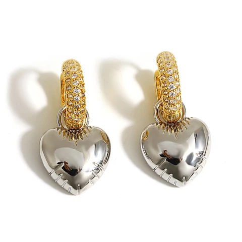 Женские асимметричные серьги-подвески AENSOA, висячие ювелирные украшения в форме сердца с контрастной звездой, золотистого и серебристого цвета