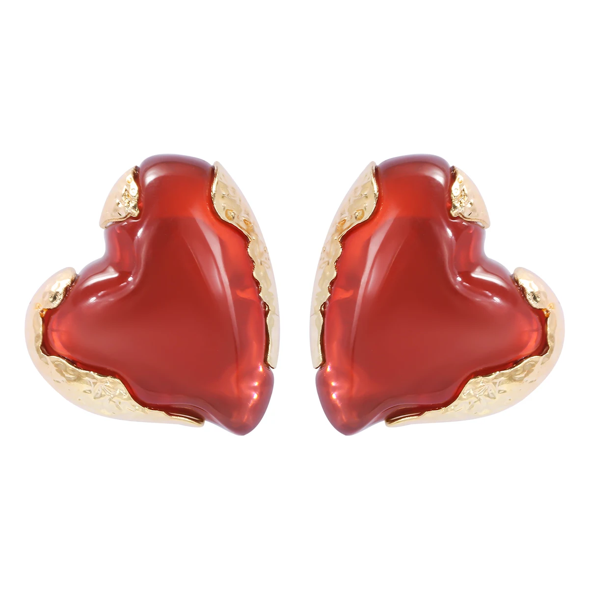 

JURAN Vintage Golden Metal Red Crystal Agate Heart Earrings for Women Statement Indian National Style Romantic Wedding Jewelry