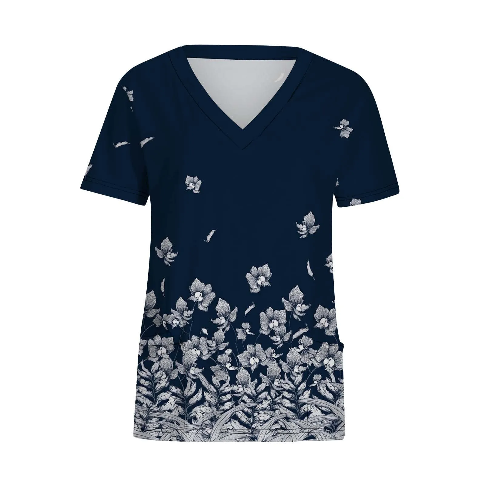 

Nurse Uniform Women Scrubs Tops Short Sleeve Flower Print Workwear Pockets Uniforms Nursing Clinic Care Workers Working Uniform