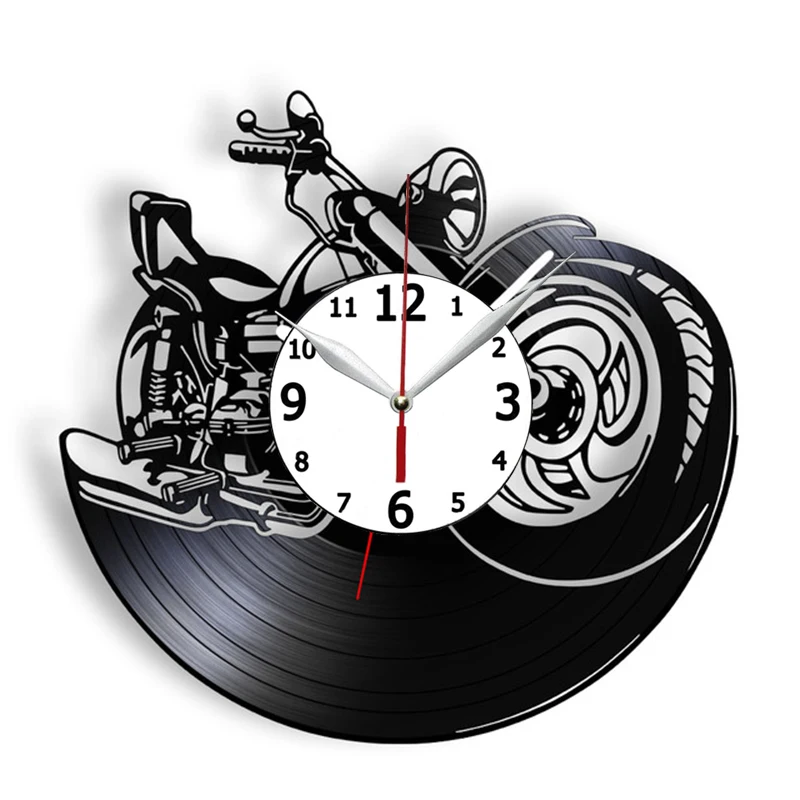 

Американские классические мотоциклетные настенные часы, Винтажные Украшения для мотоцикла с виниловой пластиной, мужская пещера, подарок ...